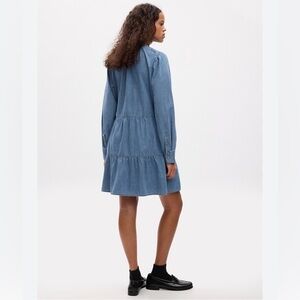 GAP Blue Denim Tiered Button-Front Mini Dress